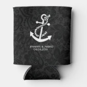 Zwarte damast met nautische boot anker blikjeskoeler (Voorkant)