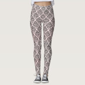 Zwarte damast op lichtroze tint leggings (Voorkant)