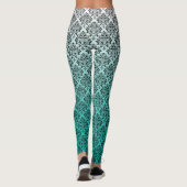 Zwarte damast op wit tot groen ombre leggings (Achterkant)