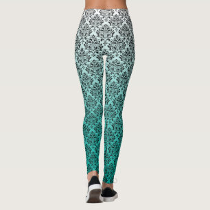 Zwarte damast op wit tot groen ombre leggings