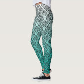 Zwarte damast op wit tot groen ombre leggings (Links)