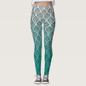 Zwarte damast op wit tot groen ombre leggings (Voorkant)