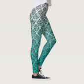 Zwarte damast op wit tot groen ombre leggings (Rechts)