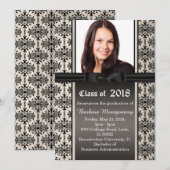 Zwarte damast op zilver Graduation Party Uitnodige Kaart (Voorkant / Achterkant)