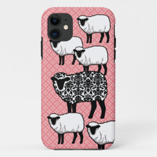 Zwarte Damast Schapen Case-Mate iPhone Case