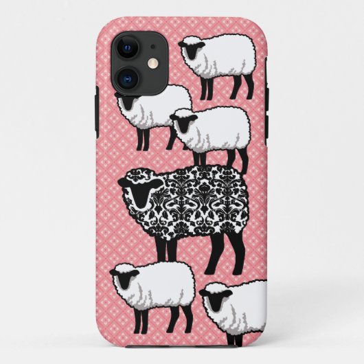 Zwarte Damast Schapen Case-Mate iPhone Case (Achterkant)