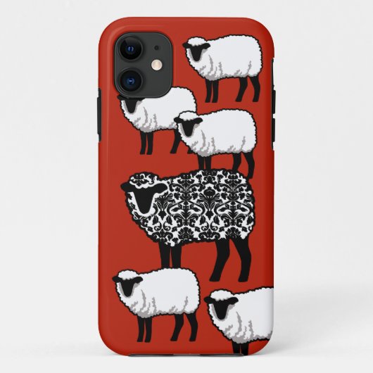 Zwarte Damast Schapen op Rood Case-Mate iPhone Case (Achterkant)