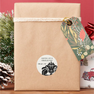 Zwarte Damast Trouw Favor Tag of Trouwzegel Ronde Sticker