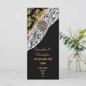 Zwarte damast witte kant kerk huwelijksprogramma programmakaart (Staand voorkant)