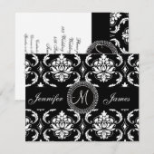 Zwarte Damasten Initiaal Bruiloftsreceptiekaart Informatiekaartje (Voorkant / Achterkant)