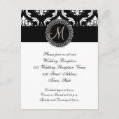 Zwarte Damasten Initiaal Bruiloftsreceptiekaart Informatiekaartje (Achterkant)
