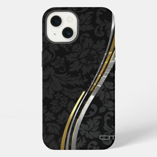 Zwarte Damasten met Zilver & Goud Accenten iPhone Hoesje (Achterkant)