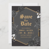 Zwarte damasten roos Save The Date bruiloft Kaart (Voorkant)