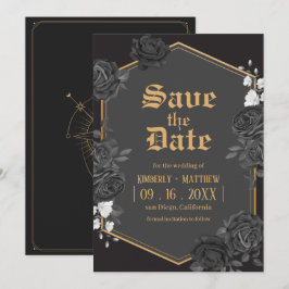 Zwarte damasten roos Save The Date bruiloft Kaart