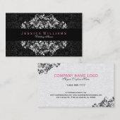 Zwarte Damasvaten en witte kant omkeerbaar Visitekaartje (Voorkant / Achterkant)
