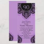 Zwarte dameskast op lila paars 90th Birthday Party Kaart (Voorkant / Achterkant)