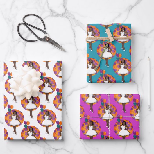 Zwarte dameskleurige ballonnen ventilator inpakpapier vel (Voorkant)