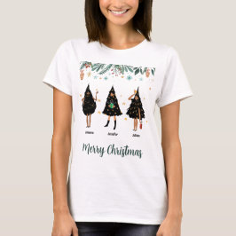 Zwarte damesnamen geperst in zwarte kerstboom t-shirt