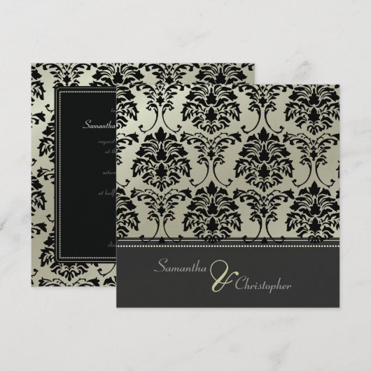 Zwarte damesvraag op uitnodiging voor faux Silver/ (Voorkant / Achterkant)