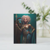 Zwarte dameswarrior met Lion Fantasy Art Briefkaart (Staand voorkant)