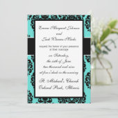 zwarte dampelegantie op aqua blauw design kaart (Staand voorkant)