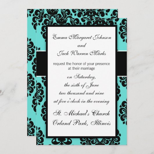 zwarte dampelegantie op aqua blauw design kaart (Voorkant / Achterkant)