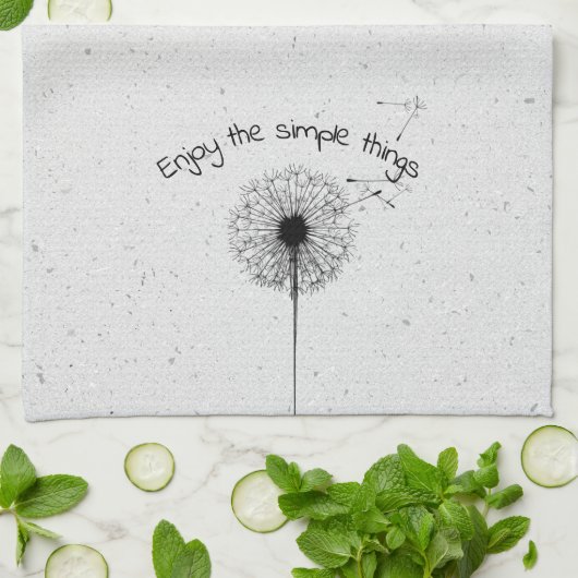 Zwarte Dandelion en Citaat op Terrazzo Design Theedoek (Gevouwen)