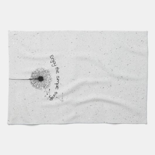 Zwarte Dandelion en Citaat op Terrazzo Design Theedoek (Horizontaal)