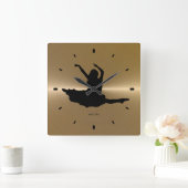 Zwarte danser Silhouette op goudstaal Vierkante Klok (Huis)