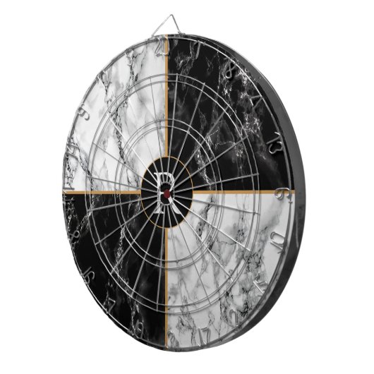 Zwarte Dart Board (Letter) White Check Marble Dartbord (Voorkant Rechts)