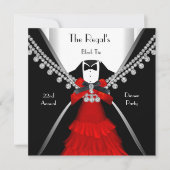 Zwarte Das Dinner Wit Rode Strik Feest Kaart (Voorkant)