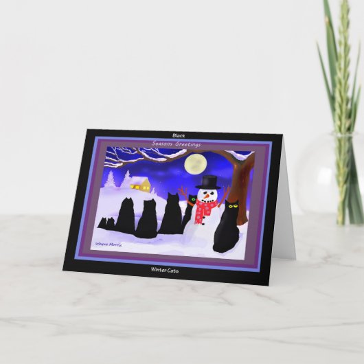 Zwarte de kattenKerstkaarten van de Winter Feestdagen Kaart (Voorkant)
