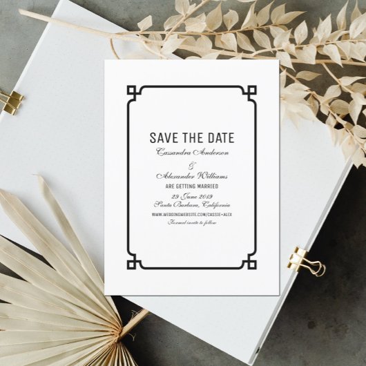 Zwarte Deco Chic Save the Date Uitnodiging