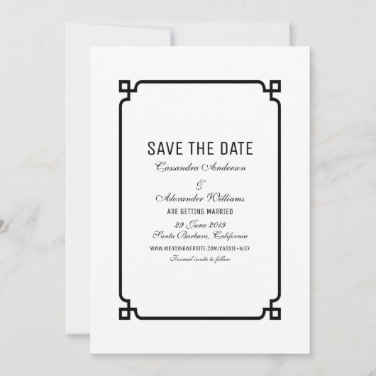 Zwarte Deco Chic Save the Date-uitnodiging Kaart (Voorkant)