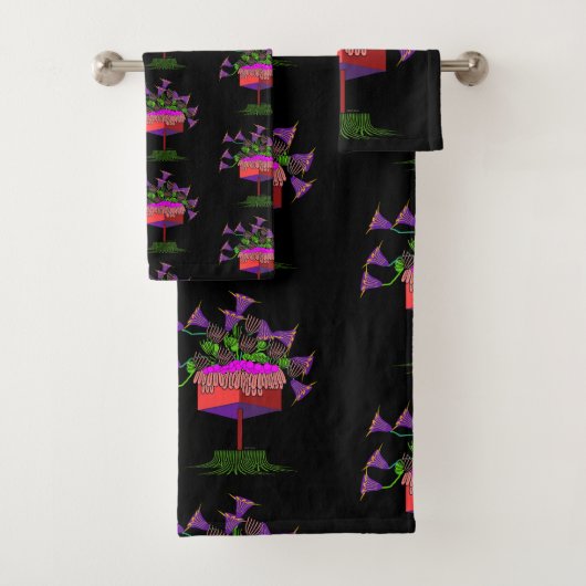 Zwarte Deco Potbloemen Bad Handdoek (Insitu)