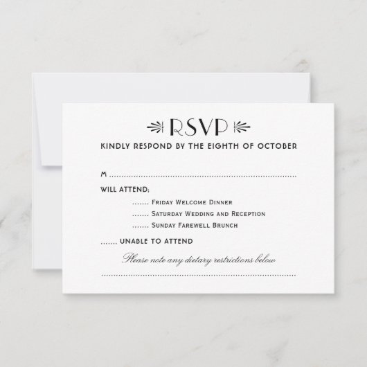 zwarte deco-weddenschappen tussen verschillende e RSVP kaartje (Voorkant)