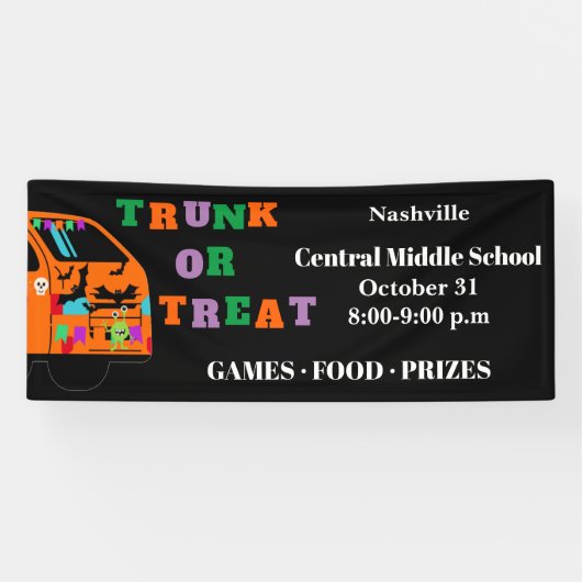 Zwarte decoratie voor Trunk or Treat Halloween-eve Spandoek (Horizontaal)