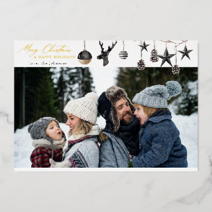 Zwarte decoraties & Para Photo Prettig kerstfeest Folie Uitnodiging