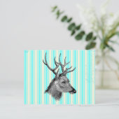  zwarte deer Girly Blauwgroen witte strepen Briefkaart (Staand voorkant)