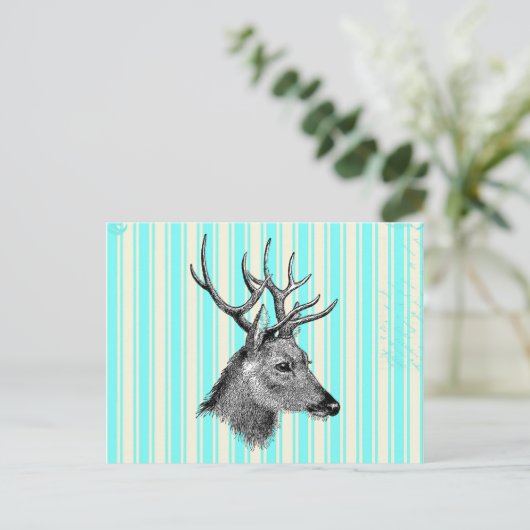  zwarte deer Girly Blauwgroen witte strepen Briefkaart (Staand voorkant)