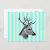  zwarte deer Girly Blauwgroen witte strepen Briefkaart (Voorkant / Achterkant)
