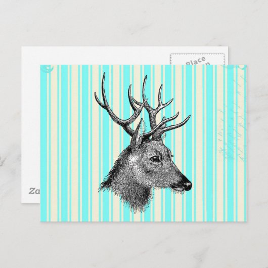  zwarte deer Girly Blauwgroen witte strepen Briefkaart (Voorkant / Achterkant)