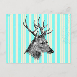  zwarte deer Girly Blauwgroen witte strepen Briefkaart