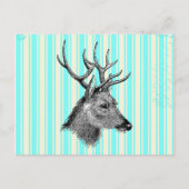  zwarte deer Girly Blauwgroen witte strepen Briefkaart (Voorkant)