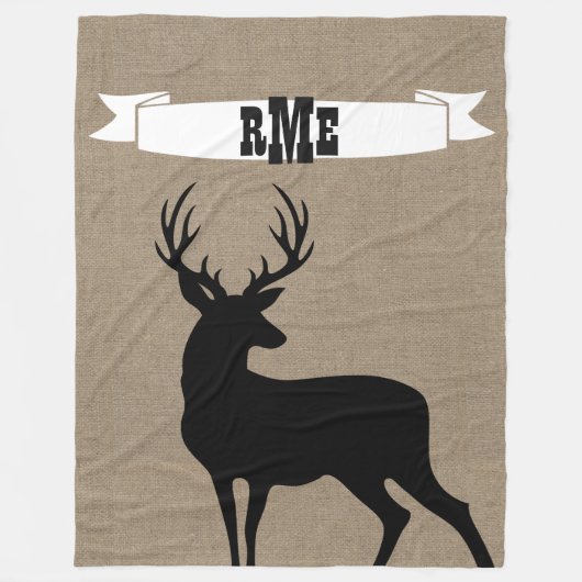 Zwarte deer Ribbon Monogram Fleece Blanket Deken (Voorkant)