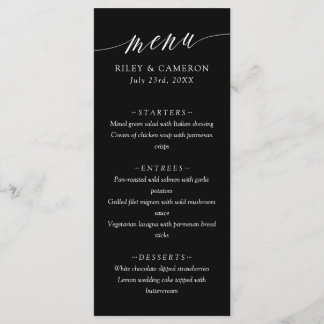 Zwarte Delicate Calligrafie Elegante Trouw Menu