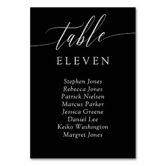 Zwarte Delicate Calligrafie Tafel Nummer Gasten Kaart