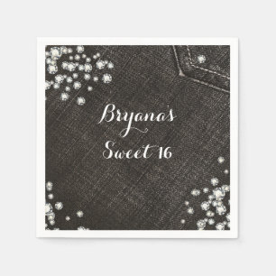 Zwarte Denim & Diamonds Glam kroon feest Servetten