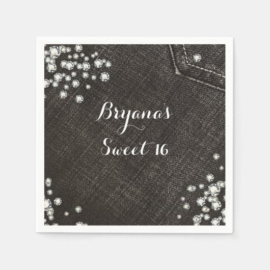 Zwarte Denim & Diamonds Glam kroon feest Servetten (Voorkant)