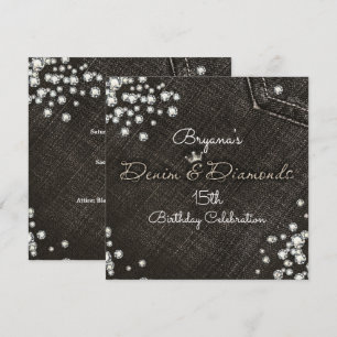 Zwarte Denim & Diamonds Glam kroon feest uitnodigi Kaart